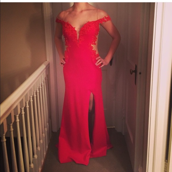 Red Lace Prom Dress - Picture 1 of 6